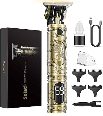 Maquina de Cortar Pelo Hombre, Maquina de Afeitar Hombre Eléctrica con LED Cortapelos Recortar Barba Sin Cable Maquinilla de Afeitar Cortar Pelo Para el Hogar y el Salón (Bronce)