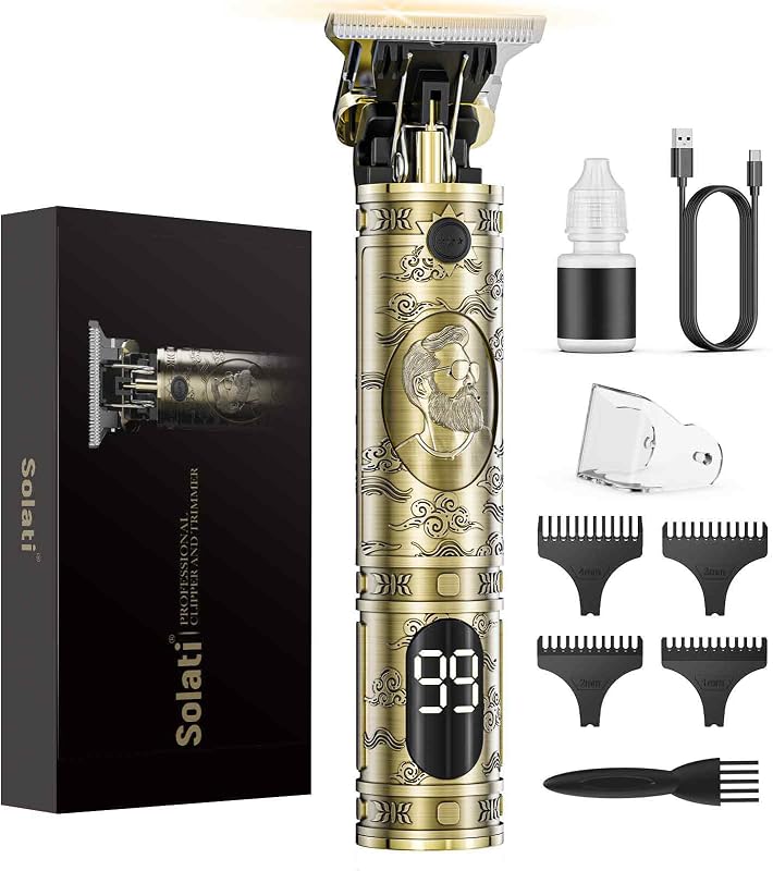 Maquina de Cortar Pelo Hombre, Maquina de Afeitar Hombre Eléctrica con LED Cortapelos Recortar Barba Sin Cable Maquinilla de Afeitar Cortar Pelo Para el Hogar y el Salón (Bronce) — foto 1 de 7