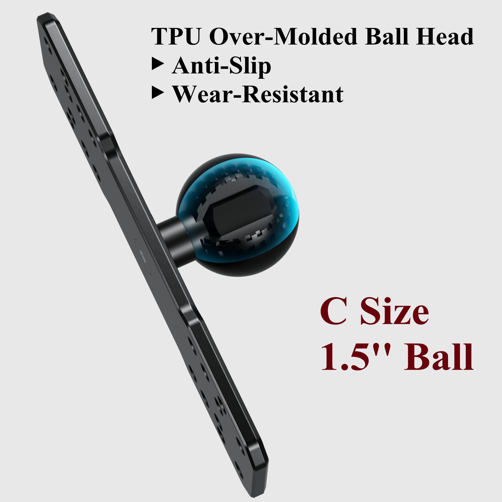 BRCOVAN 1.5'' Ball Fish Finder Mount, Aluminum Alloy Universal Marine Electronic Plate for RAM Mounts C Size 1.5 Inch Ball Double Socket Arm, Fit for Garmin, Lowrance, Humminbird, Raymarine and More