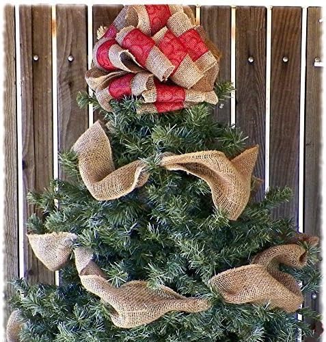 10 Inch Red Ribbon and Burlap Christmas Tree Topper with Burlap Garland