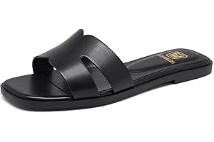 FW FRAN WILLOR Women's Flat Sandals Dressy Comfortable Slide Sandals Fashion Square Open Toe Slip On Beach Sandals for Summer