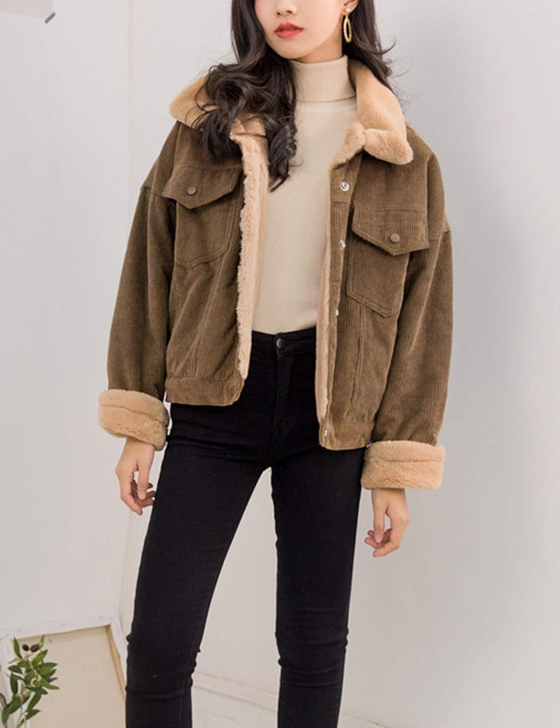 Gihuo Women's Vintage Corduroy Sherpa Fleece Lined Jacket Thickened Warm Quilted Jacket at  Women's Coats Shop