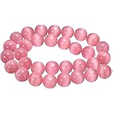 HARFINGTON 32pcs Pink Cat's Eye Stone Beads 12mm Round Smooth Gemstone Crystal Loose Bead for Jewelry Making Bracelets Necklace Earrings DIY