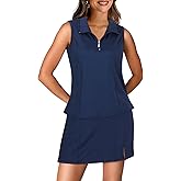Koscacy Women's Tennis Skort Set Zip Up Tank Top 2 Piece Summer Outfit