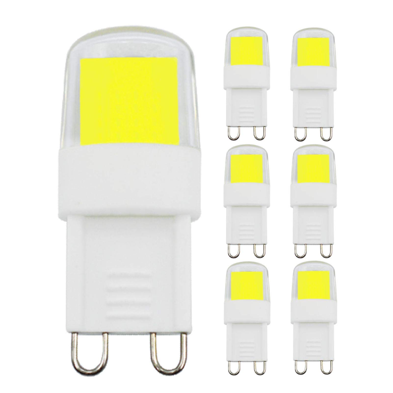MJIUZHOU 6 Pack G9 LED Light Bulbs 3W Equivalent to 25W 20W Halogen Daylight White 6000k 300 Lumen CRI 83 220V 230V 360° Beam Angle Energy Saving JCD G9 Bi Pin Base COB Bulb