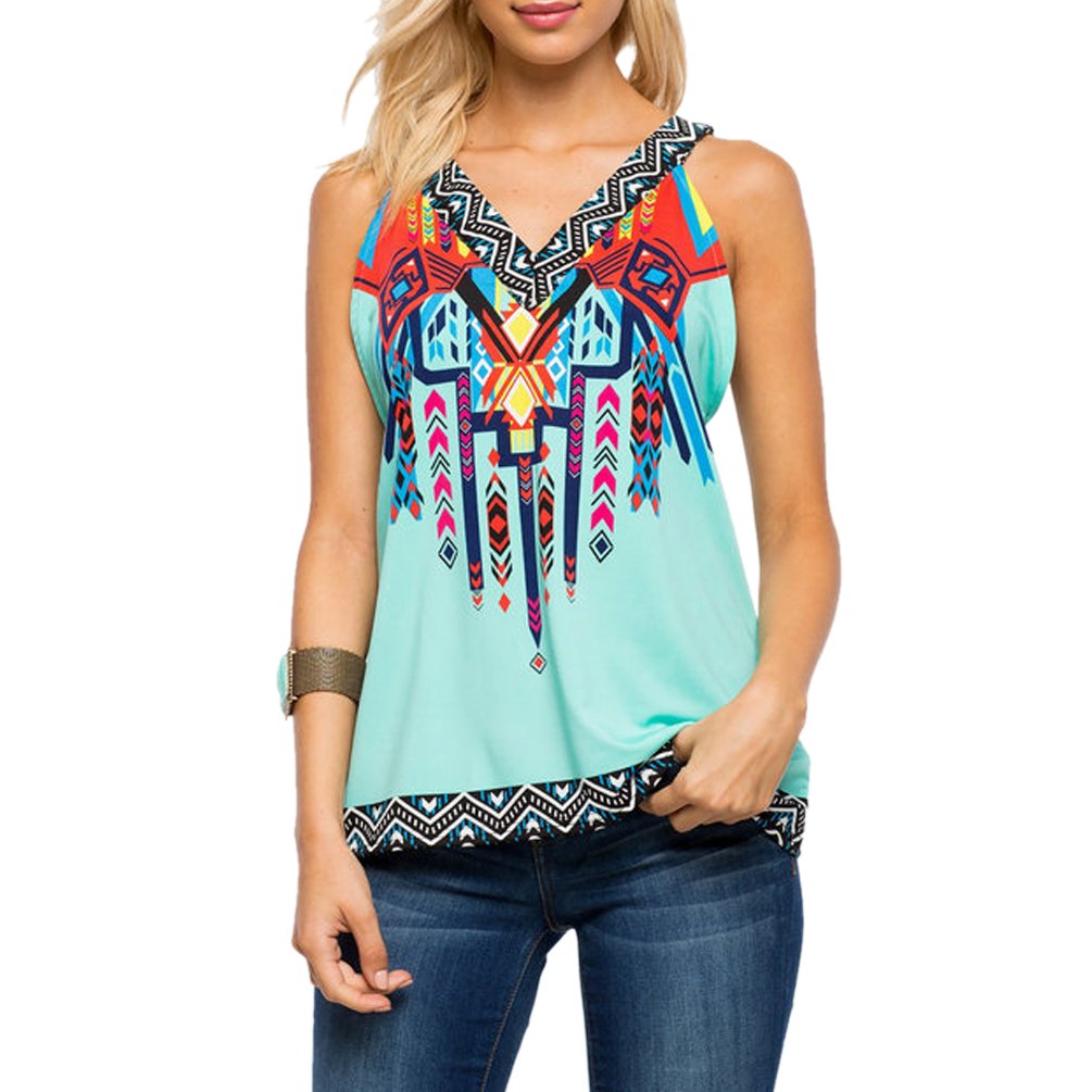 ENJOYNIGHT Womens Print Sleeveless Loose Cami Tank Tops Casual Blouses Vest T Shirt (Small, Type1)