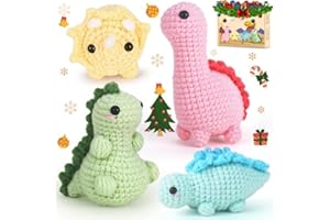 CROCHETTA Crochet Kit for Beginners, Beginner Crochet Kit for Adults with Step-by-Step Video Tutorials, DIY Crochet Animal Kits Kids Knitting Supplies, 4 Pack Dinosaurs (40%+ Yarn) Knitting Patterns