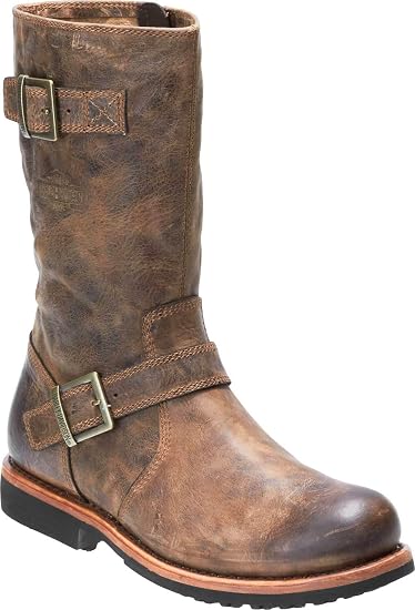 MEN/'S MOTORCYCLE RIDERS DISTRESSED RETRO BRN LEATHER 11 INCH LONG TOE BOOT NEW