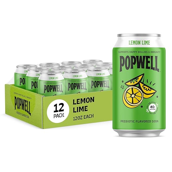 POPWELL CAFFEINE LEMON LIME BETTER-FOR-YOU PREBIOTIC SODA, WITH...