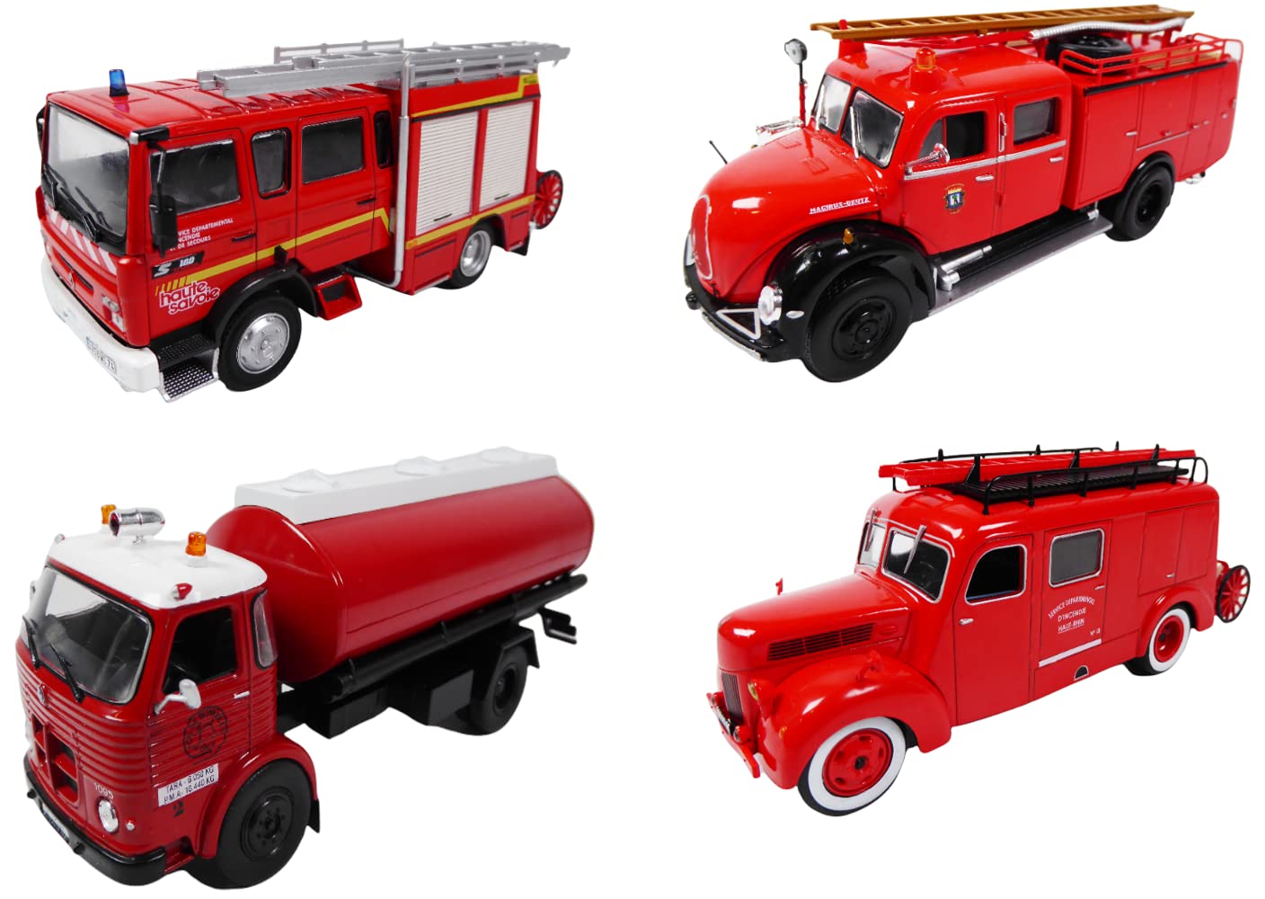 OPO 10 - Set of 4 1/43 fire trucks compatible with MAGIRUS DEUTZ + RENAULT VI S 180 + FORD F798 T + PEGASO COMET 1095 / P01+P02+P09+P12