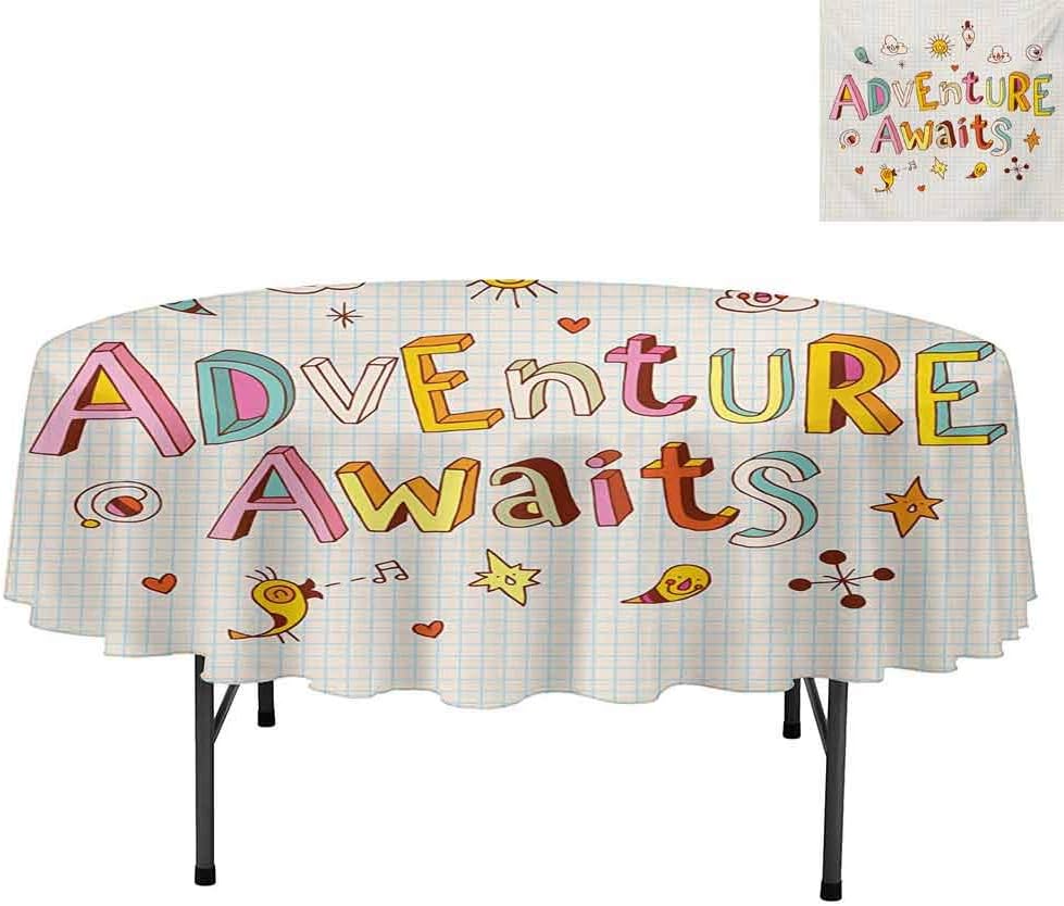 Aishare Store Polyester Fabric Table Cloth, Cartoon Style Doodle Quote with Cute Little Monsters and, Round Tablecloths for Circular Table Cover, Round 50", Multicolor