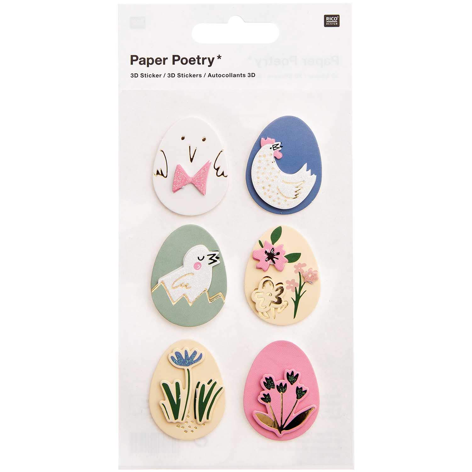 RICO DESIGN GmbH & Co. KG 3D Sticker Easter Bunny Hop Easter Eggs Pack of 6