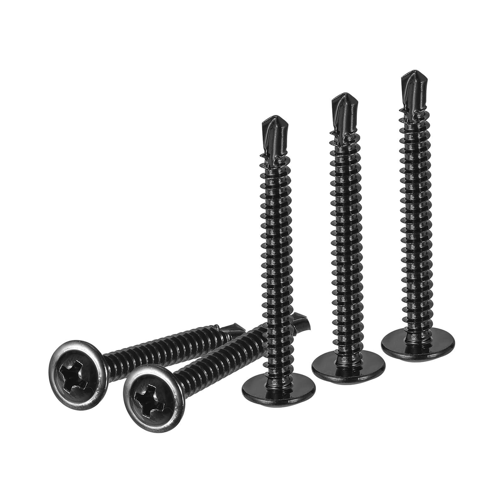 DTGN #8x1-1/2 Sheet Metal Screws - 200Pack - for Wood, Furniture - 410 Stainless Steel Phillips Round Head Washer Drill Tail Self Tapping Screws - Black