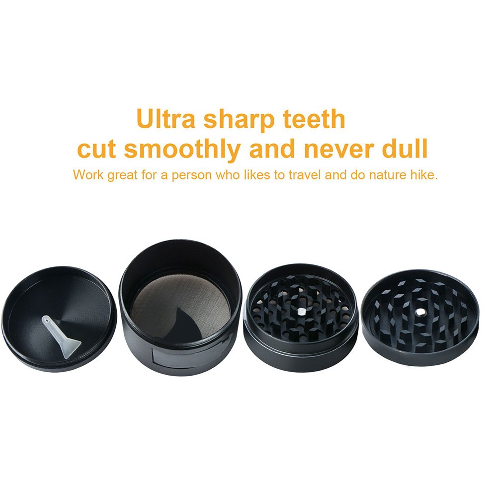 Herb / Spice Kitchen Grinder, Heavy Duty Zinc Alloy Material with Pollen Catcher and Scrapper, Easy Access Window