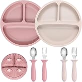 Eascrozn 2 Pack Silicone Baby Plates with Suction, Forks and Spoons Set | Divided, BPA Free, Baby Feeding Set for Toddler Utensils, Microwave and Dishwasher Safe