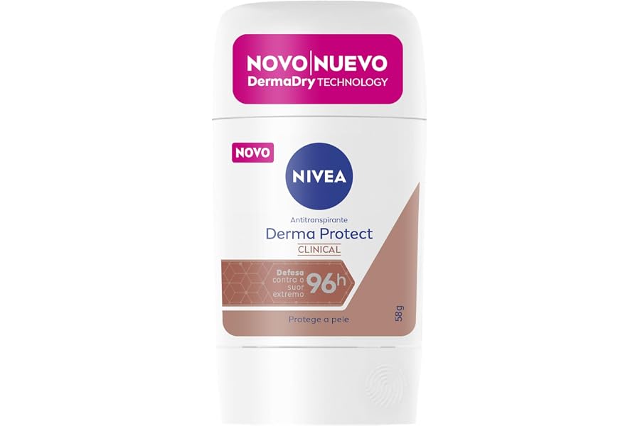 NIVEA Desodorante Antitranspirante Stick Derma Protect Clinical 58g, Defesa Intensa 96h, Controle de Suor Extremo, Toque Suav