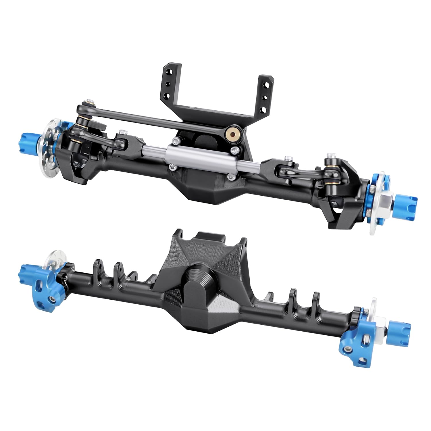 Photo 1 of +9mm 1/24 Aluminum Front Rear Straight Axle with Hydraulic Steering Link for RC Crawler SCX24 Deadbolt 90081 C10 Jeep Gladiator (Black)