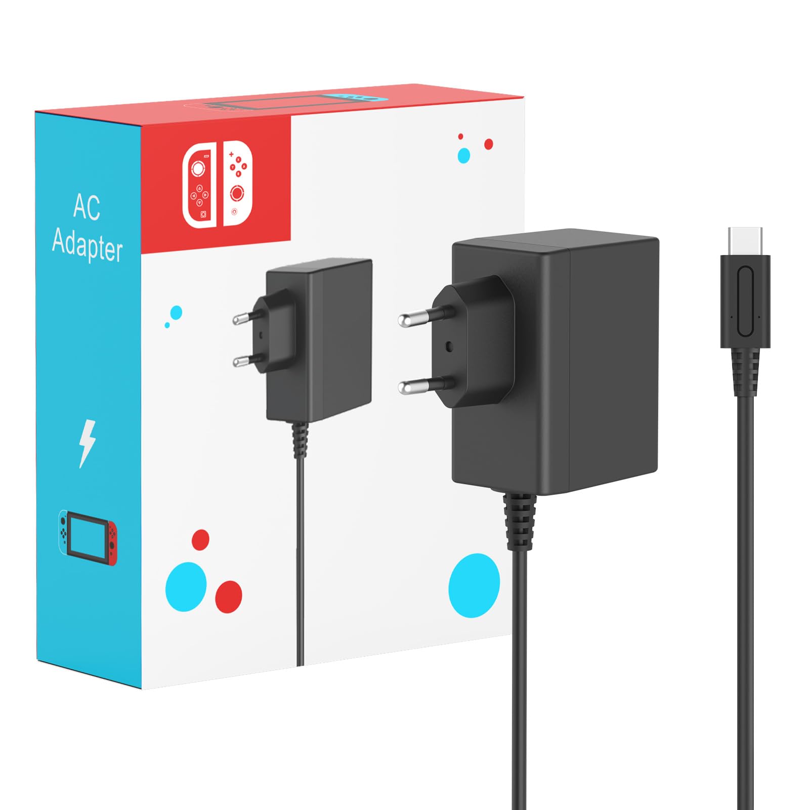 45W Switch Netzteil mit 1.5M/5FT Ladekabel Kompatibel mit Nintendo Switch/Lite/OLED/Deck Dock/Pro Controller, Unterstützt TV Modus