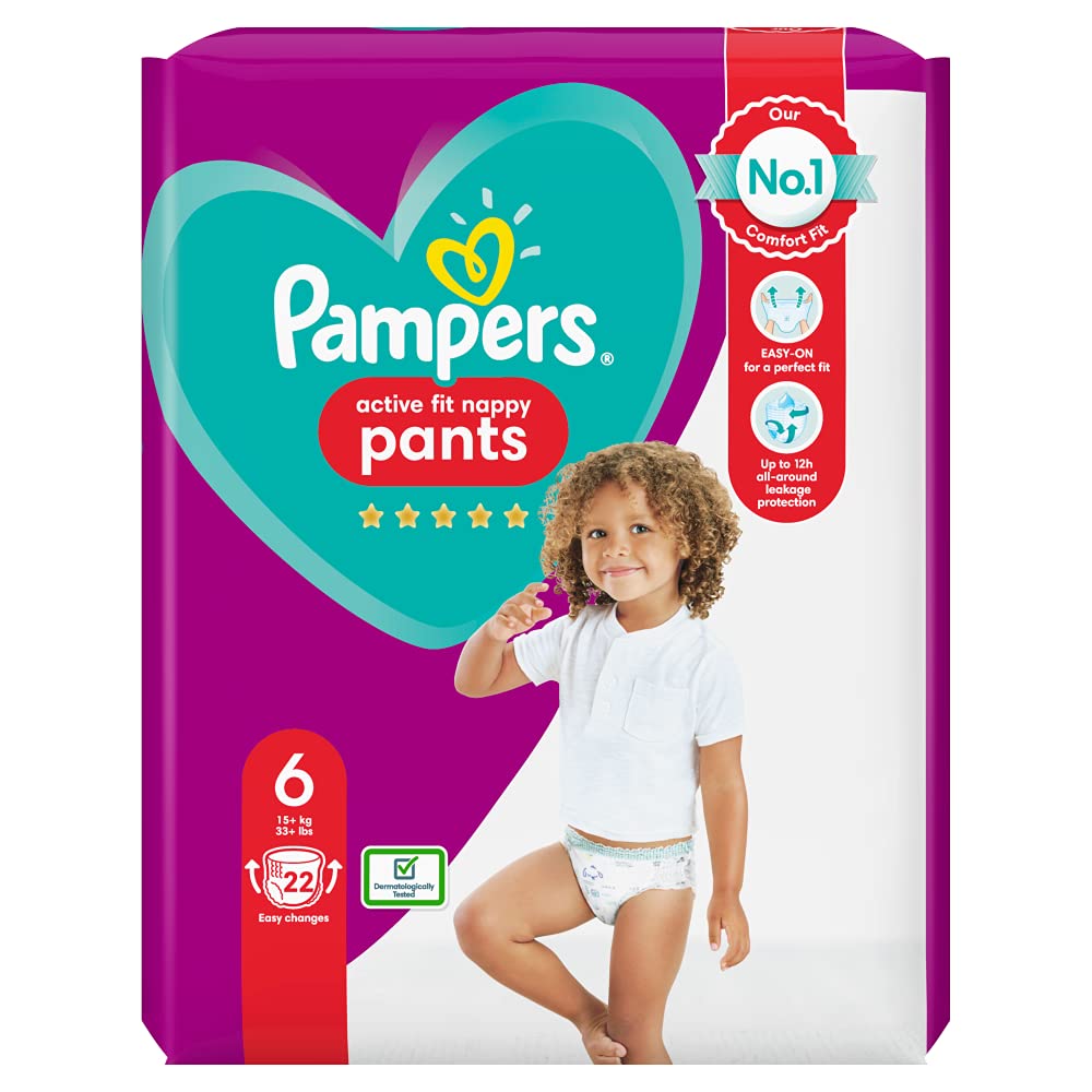 Pampers Active Fit Nappy Pants Size 6, 15 kg+, 22 Nappies
