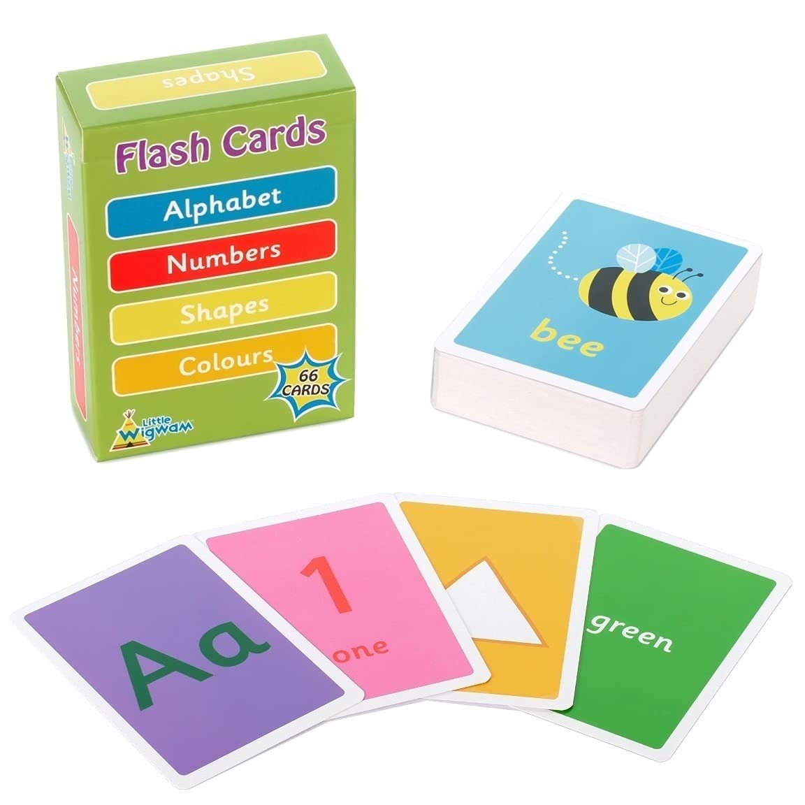 Little Wigwam Educational Toddler Flash Cards Set of 66 Alphabet Numbers Shapes Colours Preschool Kids Early Learning Flashcards