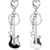 Mabor 2pcs Guitar Keychain, Cute Aesthetic Punk Music Star Key Chain Heart Key Rings for Women Bag Purse Gift Music Lovers Kawaii Gifts