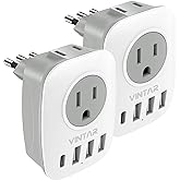 2 Pack Italy Travel Plug Adapter, VINTAR Grounded Power Adapter with 1 USB C, 2 American Outlets and 3 USB Ports, 6 in 1 Inte