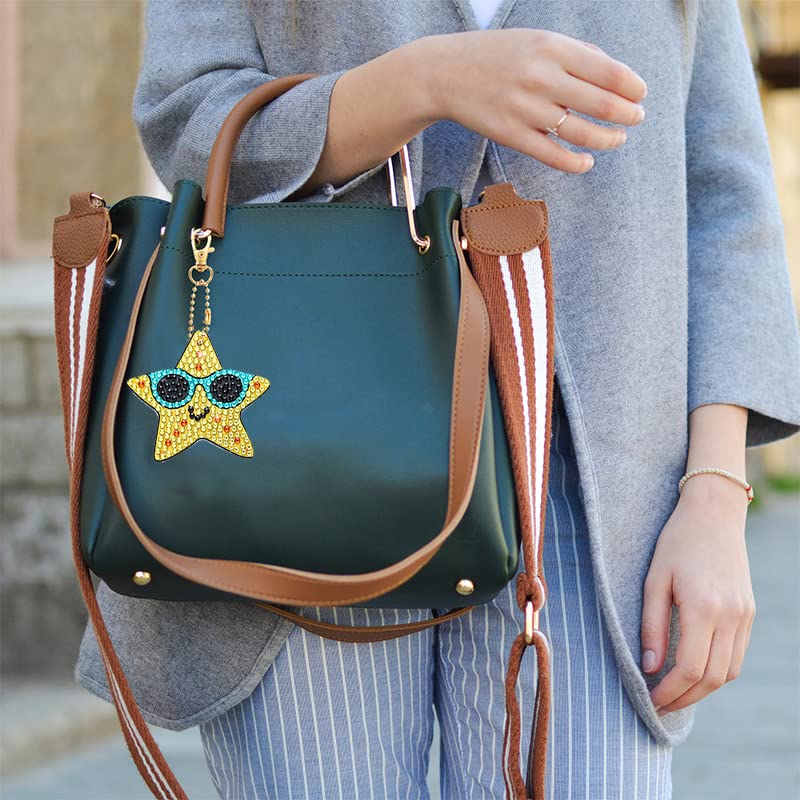 MingSH 5 Pieces DIY 5D Diamond Art Painting Keychain Kit, Double Sided Full Drill Diamond Rhinestone Painting Key Chains Pendant for Women Purse Backpack Handbag Decor