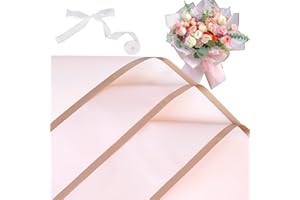 Kosotody 20 Sheets Flower Wrapping Paper Waterproof Florist Bouquet with Ribbon for Bouquets DIY Crafts Packaging Bouquet, 22.8x22.8 inch (Pink)