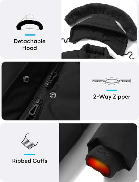 ASPO WOMEN’S WINTER WARM COATS WATERPROOF THICK FLEECE LINED DOWN PUFFER JACKET 5 POCKETS LONG PARKA FAUX FUR DETACHABLE HOOD BLACK M