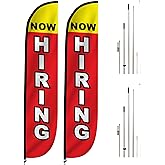 LookOurWay 12-Feet Tall Now Hiring Themed Feather Flag Banner for Business Advertising 2-Pack, Includes 2 Banner Flags, 2 Fiberglass Pole Sets, and 2 Ground Spikes (10M1200298)
