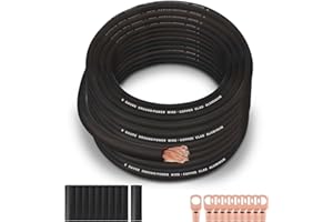8 Gauge Wire (50FT Black) SGANGCAR True Spec Power Ground Wire Cable with 10 Lugs, 10 Heat Shrink Wrap,Copper Clad Aluminum CCA,for Power/Auto,Amplifier,Car Audio Speaker,Ground Cable