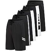 Real Essentials Men’s 5 Pack: 9" Dry-Fit Shorts – Athletic Gym, Workout, Basketball, Running, Casual Lounge Active Pockets