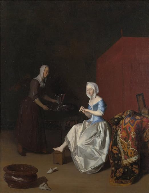 Amazon.com: Efecto perfecto lona, la imitaciones Art DecorativePrints sobre lona de pintura al óleo 'Jacob Ochtervelt una joven Lady recortar Her uñas', 30 x 39 inch/29.9 x 39 inch is best para