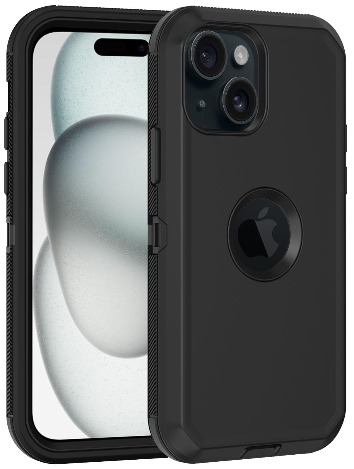 for iPhone 15 Case, with Built in Screen Protector Heavy Duty Drop Protection,Full Body 3 Layer Rugged Shockproof Dust Proof Tough Protective Phone Cover for Apple iPhone 15 Black