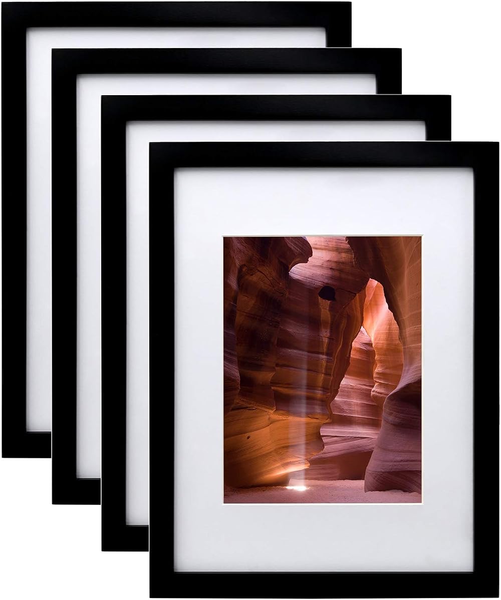 EGOFINE 12x9 Black Wood Photo Frames Set of 4 with Acrylic Glass