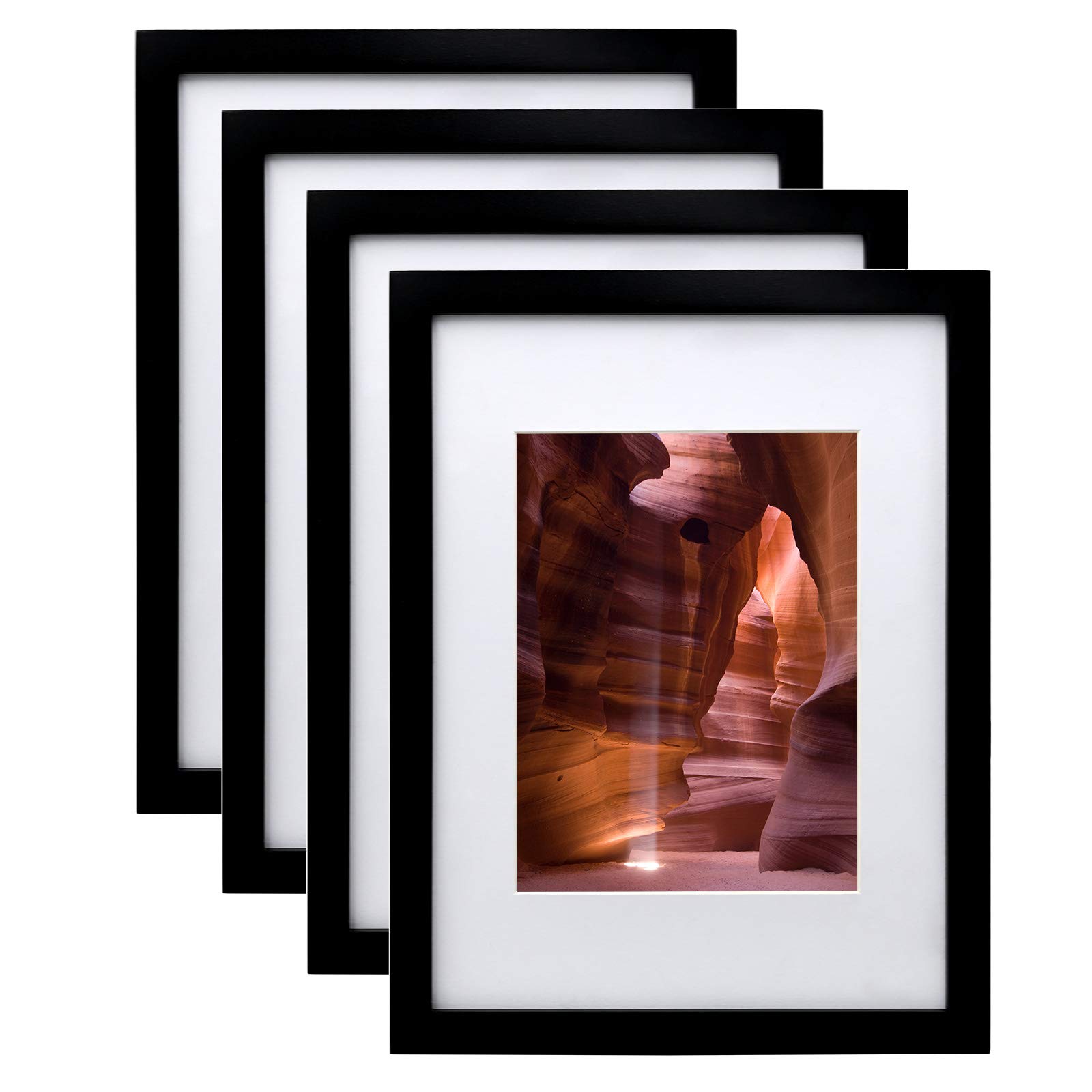 EGOFINE 12x9 Photo Frames Black Set of 4, Wood Picture Frames with Acrylic Glass for Photos 8x6 with Mat or 12x9 without Mat, Tabletop and Wall Mounting Display