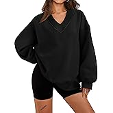 HDQHDQ Womens V Neck Oversized Sweatshirts Casual Loose Long Sleeve Pullover Sweatshirt
