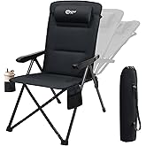 Portal Reclining Camping Chair with Adjustable Back Folding Camp Recliner for Adults Portable High Back Oversized, 350LBS (Black)