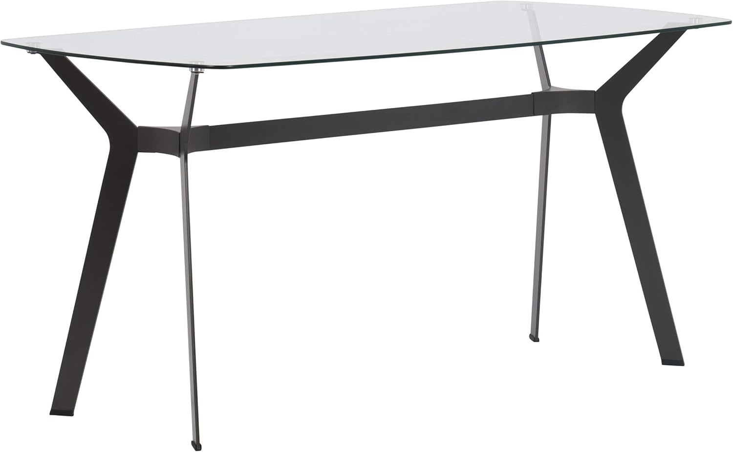Studio Designs Home Archtech 60" W x 32" D Mid-Century Modern Dining, Desk, Metal and 8mm Thick Glass Table in Pewter Gray