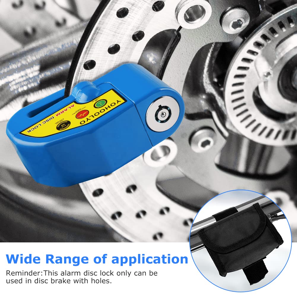 YOHOOLYO Alarm Disc Lock Motorcycle Disc Brake Lock Anti-Theft Waterproof 110 db 7mm Pin 5ft Reminder Cable for Motorcycles Bike Scooter Carry Pouch