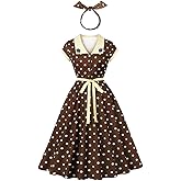 Wellwits Women's Polka Dot Floral Collar Work Party Smart Elegant Vintage Dress
