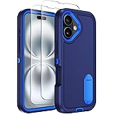 Temcase for iPhone 16 Plus Case with Built-in Invisible Kickstand, [2*Screen Protector] Military-Grade Protection Shockproof Protective Cover, Hard Back Stand Phone Case for iPhone 16 Plus (Blue)
