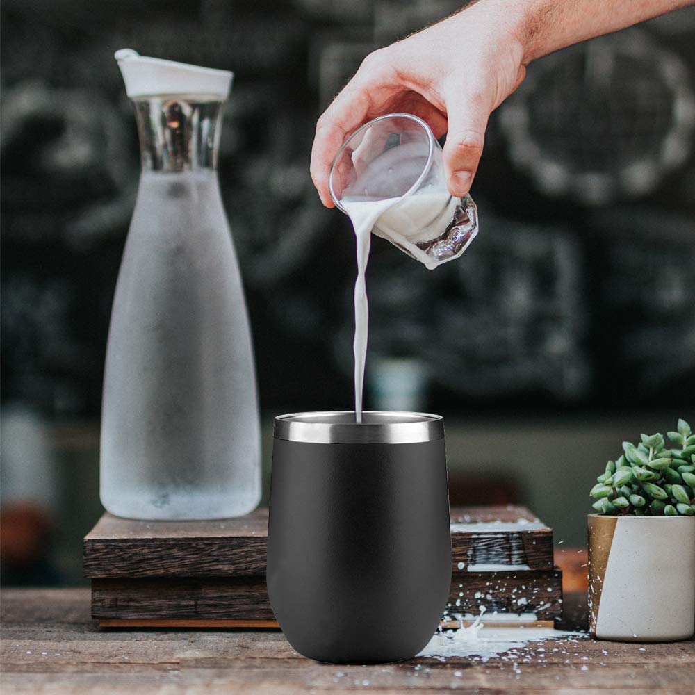 Yuanj 12 oz doppelt isoliertes Glas ohne Glas, Edelstahlbecher mit Deckel zum Aufbewahren von Wein, Bier, Kaffee, Champagner, Cocktails, Eisgetränken, Eiscreme, Heißgetränken