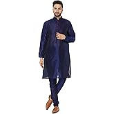 SKAVIJ Mens Art Silk Kurta Pajama Set Traditional Indian Ethnic Wear for Wedding Festive Long Kurta with Pajama