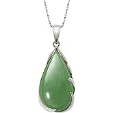Belacqua Natural Jade Teardrop Necklace Pendant for Women | Sterling Silver 18" Box Chain | Jewelry for Her | Gift Box Included