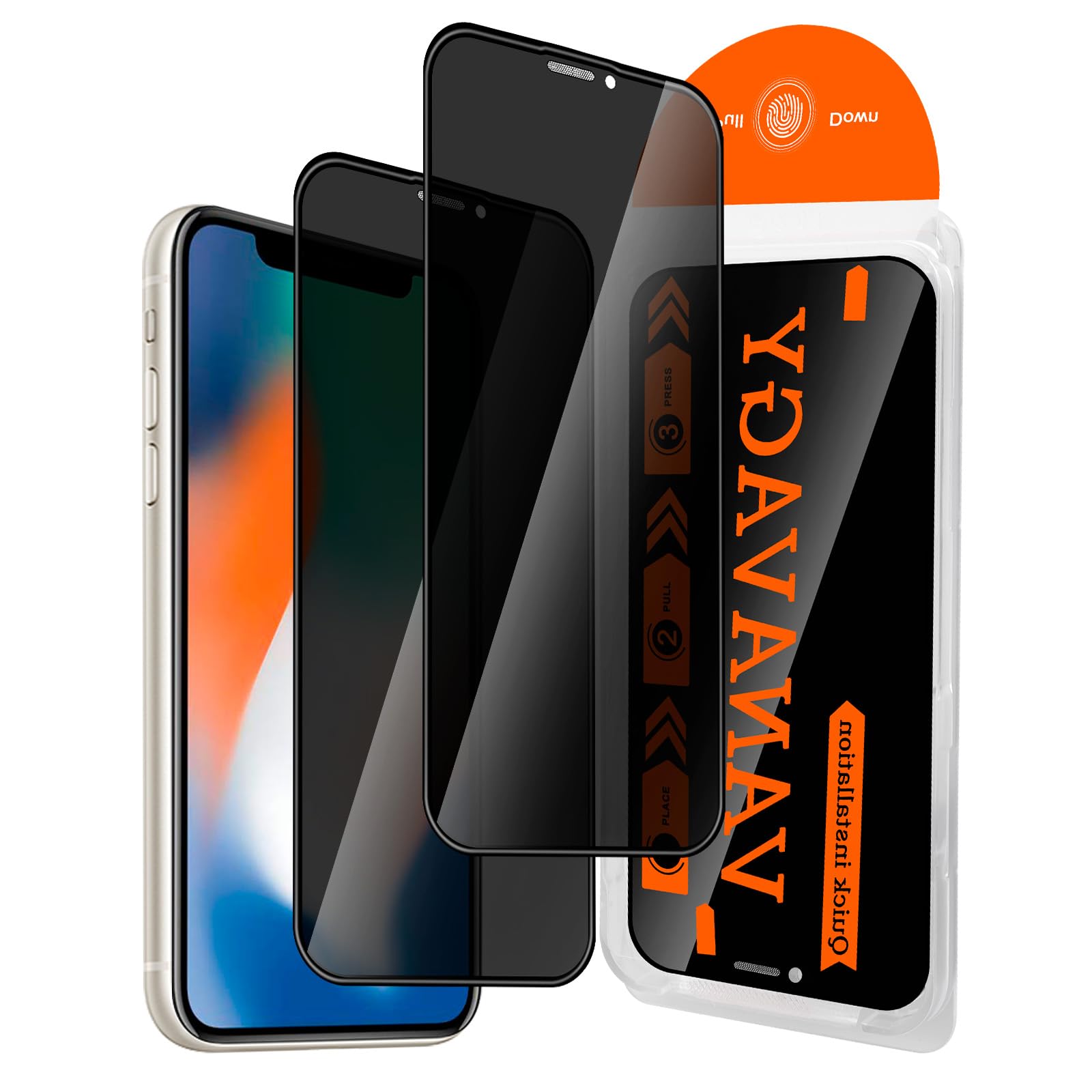 VANAVAGY 2 Pack Privacy Glass Screen Protector for iPhone X/Xs, [Easy Installation] Plating Film with Frame Full Coverage Case for Apple X/Xs