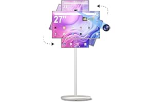 27" FHD Smart Portable TV, Rolling TV on Wheels, Android 15 OS, 6G +128GB Storage, Portable Touch Screen Monitor, 13MP Camera