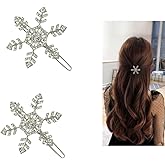 Silver Christmas Snowflake Hair Clips Rhinestone Hair Clip Pins for Women 2 Pcs Xmas Snowflakes Hairpin Barrette Christmas Snowflake Costume Hair Accessories for Women Girls