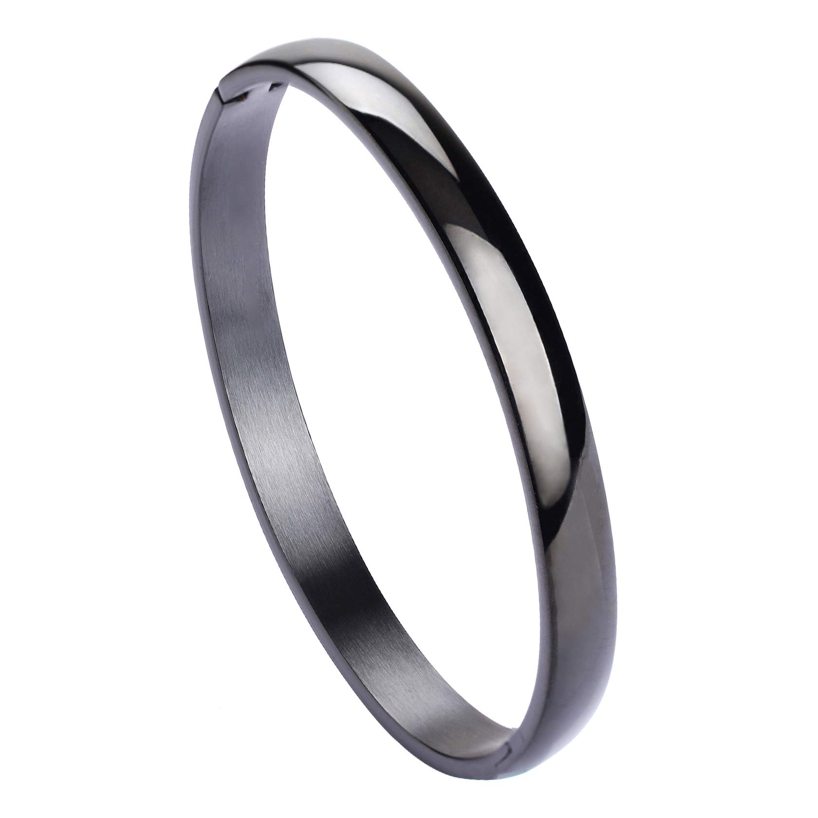 MILAKOO Womens 6MM Stainless Steel Bracelet Plain Polished Finish Oval Bangle Black