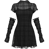 MEOWCOS Women’s Gothic Punk High Collar Short Dress with Long Arm Covers